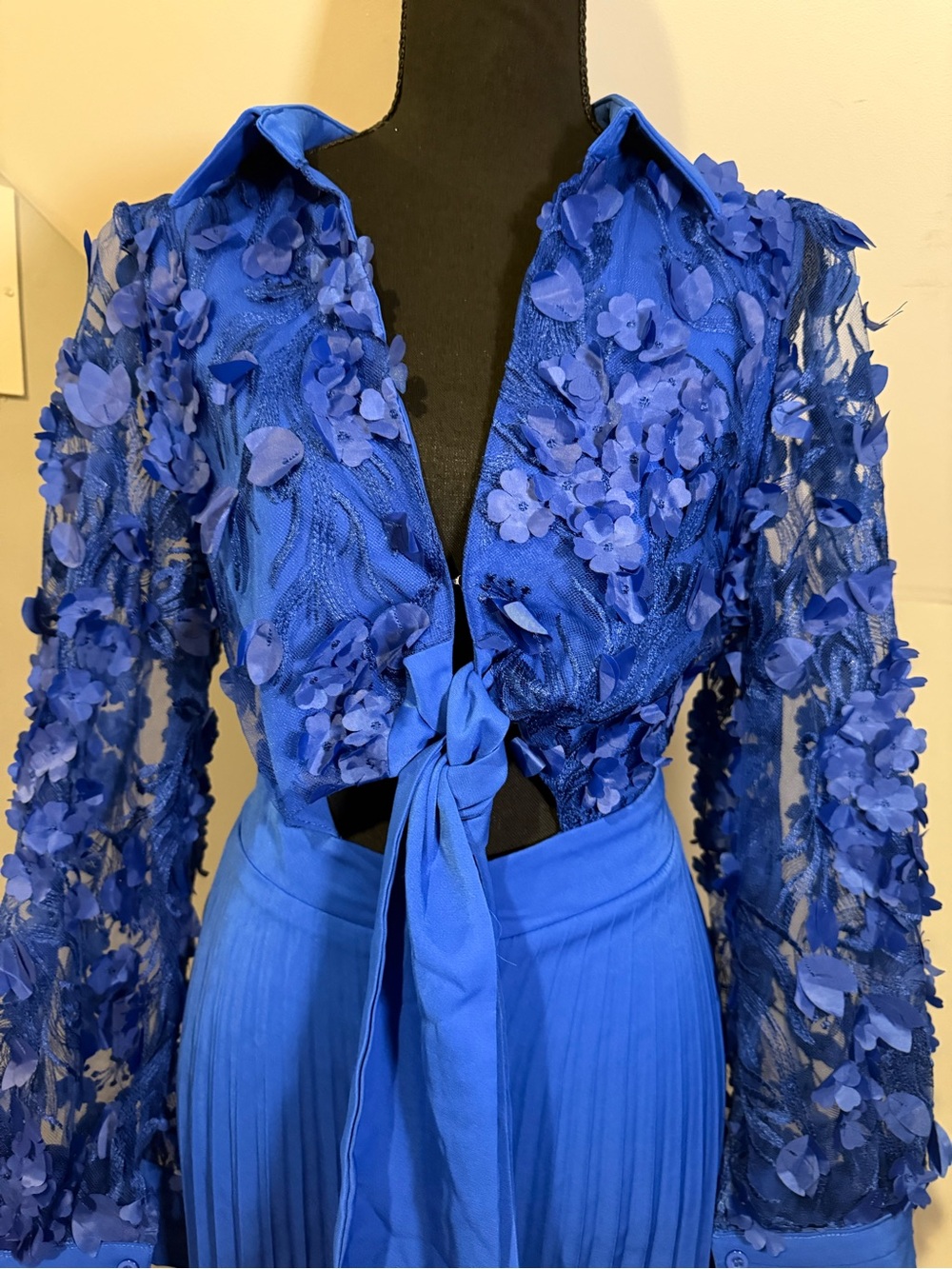 Chicme  Royal Blue Floral Appliqué Wide-Leg Jumpsuit - Picture 4 of 15